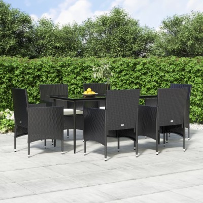 Juego de comedor de jardín 7 piezas con cojines negro