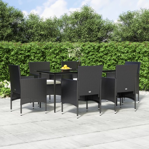 Juego de comedor de jardín 7 piezas con cojines negro