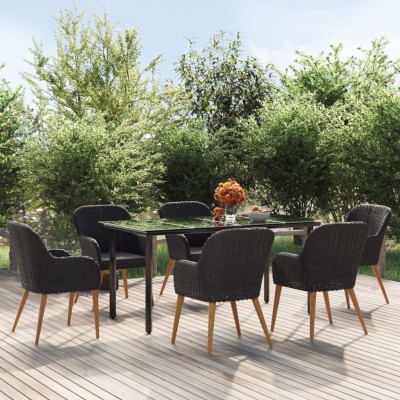 Juego de comedor de jardín 7 piezas con cojines negro