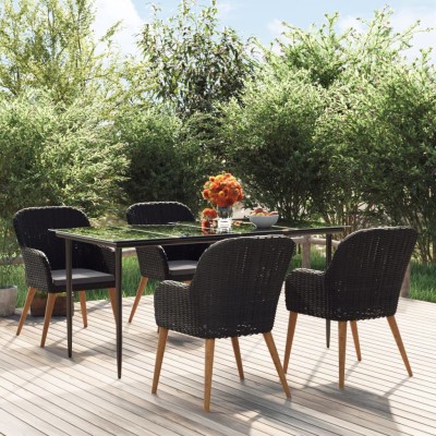 Juego de comedor de jardín 5 piezas con cojines negro