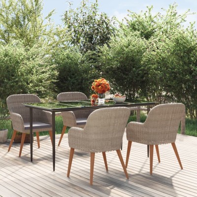 Juego de comedor de jardín 5 piezas con cojines marrón