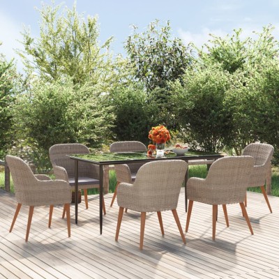 Juego de comedor para jardín 7 piezas con cojines marrón