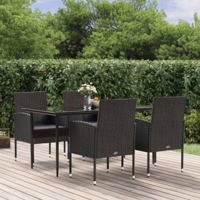Set de muebles jardín 5 pzas con cojines ratán sintético negro