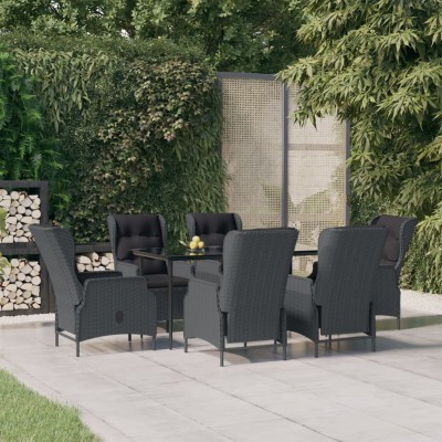 Set de comedor para jardín 7 piezas ratán sintético gris oscuro