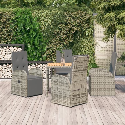 Set comedor de jardín 5 piezas con cojines ratán sintético gris