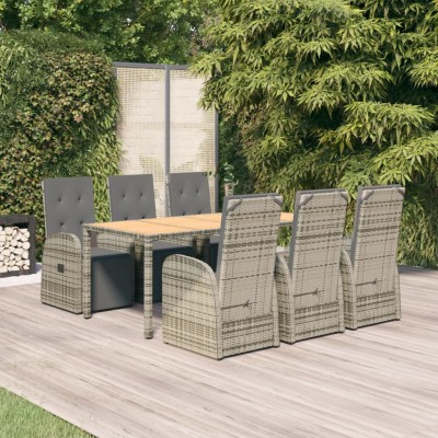 Set comedor jardín 7 pzas y cojines ratán sintético gris