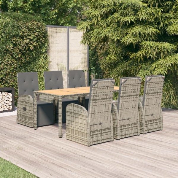 Set comedor jardín 7 pzas y cojines ratán sintético gris