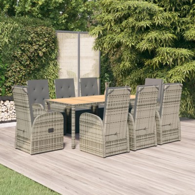 Set comedor jardín 9 pzas y cojines ratán sintético gris