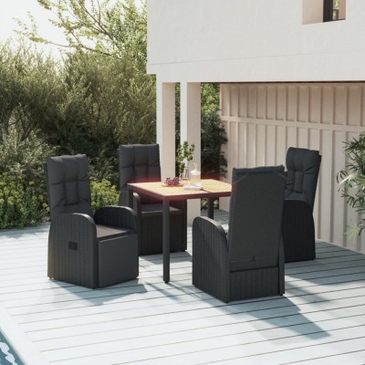Set de muebles jardín 5 pzas con cojines ratán sintético negro