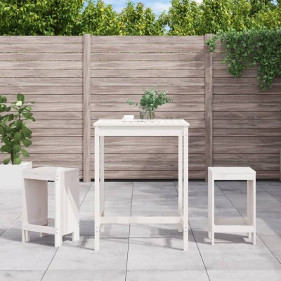 Set de mesa y taburetes altos jardín 3 pzas madera pino blanco