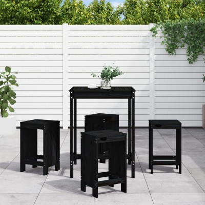 Set de mesa y taburetes altos jardín 5 piezas madera pino negro