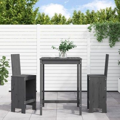 Set de mesa y taburetes altos jardín 3 piezas madera pino gris