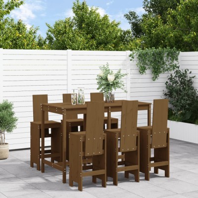 Mesa y taburetes altos de jardín 7 pzas madera pino marrón miel