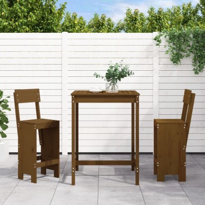 Mesa y taburetes altos de jardín 3 pzas madera pino marrón miel