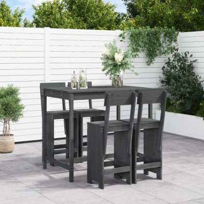 Set de mesa y taburetes altos jardín 5 piezas madera pino gris