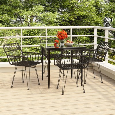 Juego de comedor de jardín 5 piezas ratán sintético negro