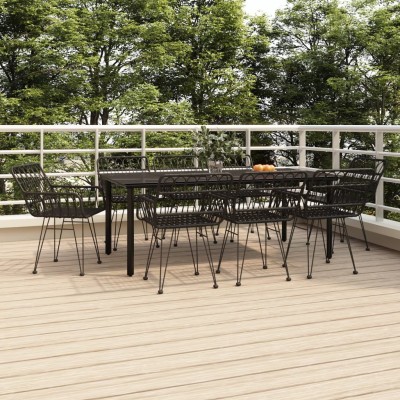 Juego de comedor de jardín 9 piezas ratán sintético negro
