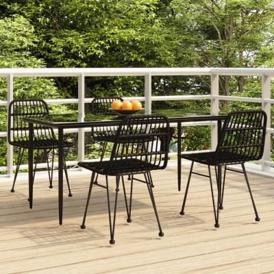 Juego de comedor de jardín 5 piezas ratán sintético negro