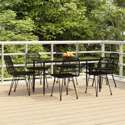 Juego de comedor de jardín 7 piezas ratán sintético negro