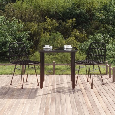 Juego de comedor de jardín 3 piezas ratán sintético negro