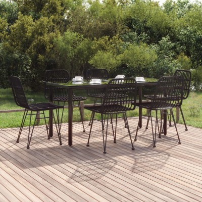 Juego de comedor de jardín 7 piezas ratán sintético negro
