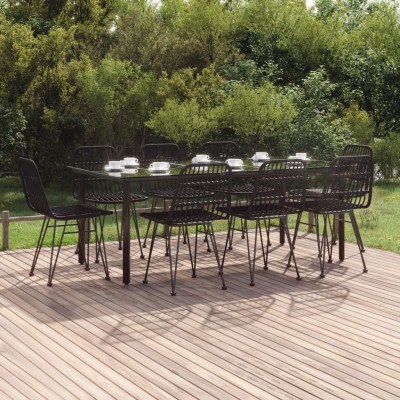 Juego de comedor de jardín 9 piezas ratán sintético negro