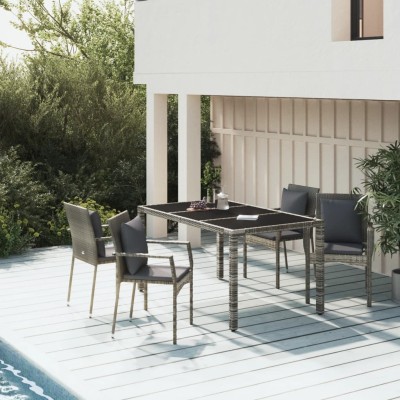 Set comedor de jardín 5 piezas con cojines ratán sintético gris