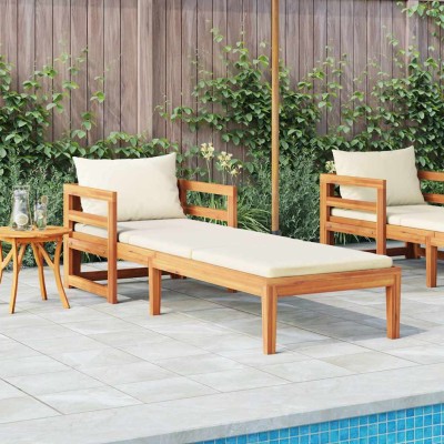 Tumbona con cojines crema madera maciza de acacia