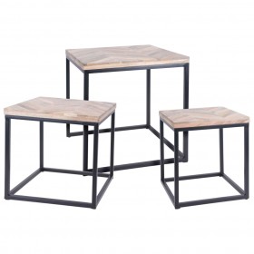 H&S Collection Juego de mesas auxiliares 3 piezas madera de teca