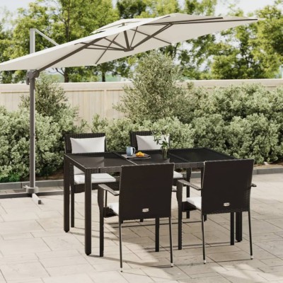 Set de muebles jardín 5 pzas con cojines ratán sintético negro