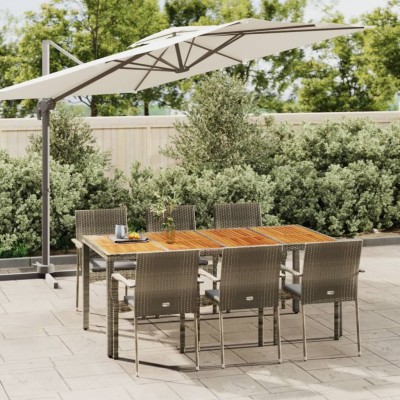 Set comedor jardín 7 pzas y cojines ratán sintético gris