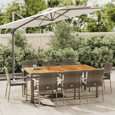 Set comedor jardín 9 pzas y cojines ratán sintético gris