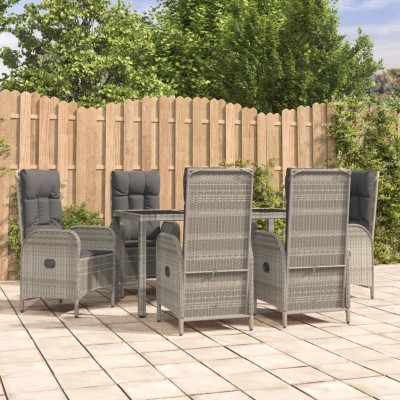 Set comedor jardín 7 pzas y cojines ratán sintético gris