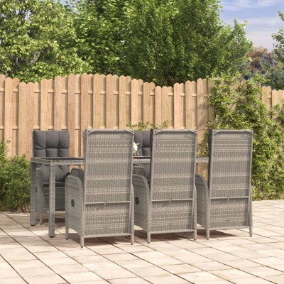Set comedor jardín 7 pzas y cojines ratán sintético gris