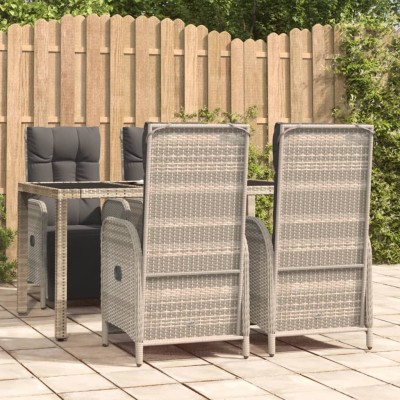 Set comedor de jardín 5 piezas con cojines ratán sintético gris