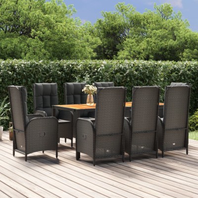 Set de comedor de jardín 9 pzas y cojines ratán sintético negro