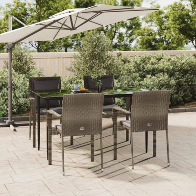 Set comedor jardín 5 pzas y cojines ratán sintético negro gris