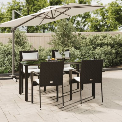 Set de muebles jardín 5 pzas con cojines ratán sintético negro