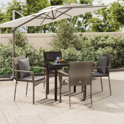 Set comedor jardín 5 pzas y cojines ratán sintético negro gris