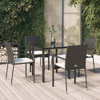 Set de muebles jardín 5 pzas con cojines ratán sintético negro