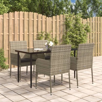 Set comedor jardín 5 pzas y cojines ratán sintético negro gris