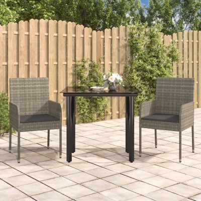 Set comedor jardín 3 pzas y cojines ratán sintético negro gris