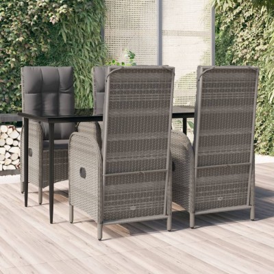 Set comedor jardín 5 pzas y cojines ratán sintético negro gris