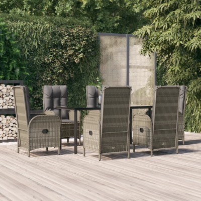 Set comedor jardín 7 pzas y cojines ratán sintético negro gris