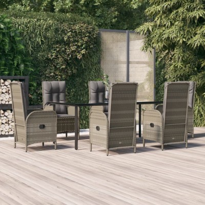 Set comedor jardín 7 pzas y cojines ratán sintético negro gris