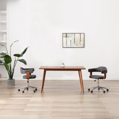 Silla de comedor giratoria de madera curvada y tela gris