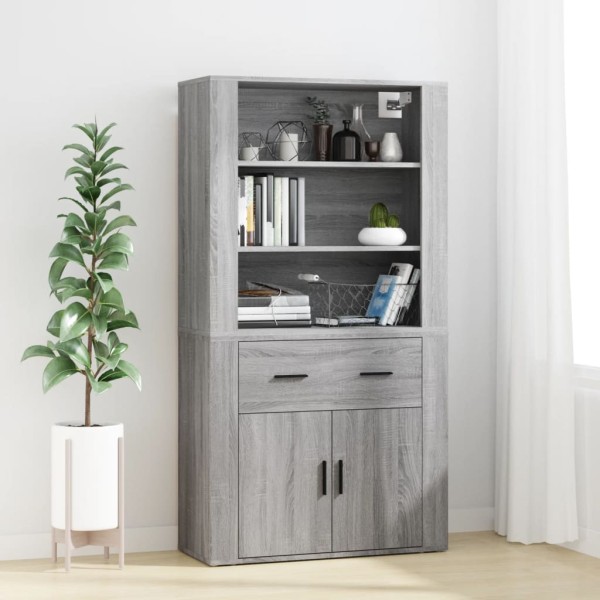 Aparador alto de madera contrachapada gris Sonoma