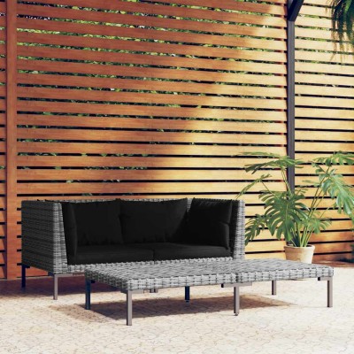 Muebles jardín 3 pzas ratán sintético semicircular gris oscuro