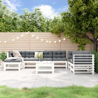 Juego de muebles de jardín 8 piezas madera maciza pino blanco