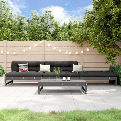Juego de muebles de jardín 4 pzas madera maciza de pino gris